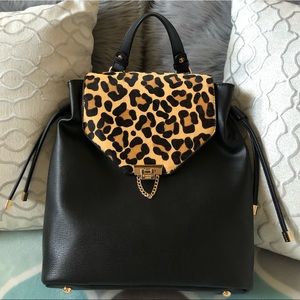 CHEETAH/BLACK DRAWSTRING BACKPACK BY DUNE LONDON